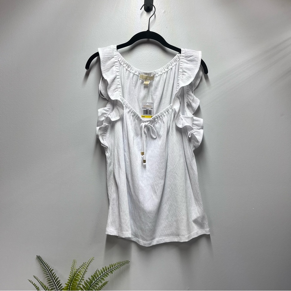 MICHAEL Michael Kors Flutter Ruffle Sleeveless Blouse Top White Women's M NWT